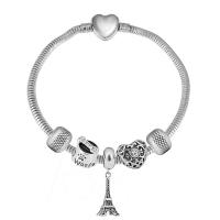 European Bracelet 316 Stainless Steel With Pendant & Unisex & with rhinestone silver color Length 7.5 Inch Sold By PC