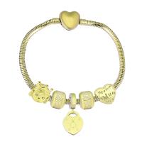 Bracelet European , Acier inoxydable 316, Avec Pendentif & unisexe & avec strass, doré, Longueur 7.5 pouce, Vendu par PC