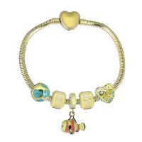 Bracelet European , Acier inoxydable 316, Avec Pendentif & unisexe & avec strass, doré, Longueur 7.5 pouce, Vendu par PC