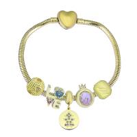 Bracelet European , Acier inoxydable 316, Avec Pendentif & unisexe & avec strass, doré, Longueur 7.5 pouce, Vendu par PC