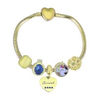 Bracelet European , Acier inoxydable 316, Avec Pendentif & unisexe & avec strass, doré, Longueur 7.5 pouce, Vendu par PC