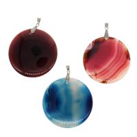 Bijoux pendentifs agate, laiton, avec Agate, Rond, plus de couleurs à choisir, 50x50x11mm, Vendu par PC