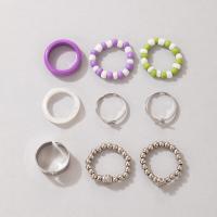 Sinc Alloy Ring Set, fáinne finger, le Seedbead & Aicrileach, dath airgid plated, naoi bpíosa, dathanna measctha, Díolta De réir Socraigh