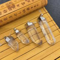 Quartz Gemstone Pendants Clear Quartz with Brass irregular platinum color plated clear 10x30- Sold By PC