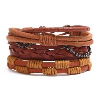 Kuhhaut Armband, mit Wachsschnur & Holz & Verkupferter Kunststoff & Zinklegierung, 4 Stück & Modeschmuck & unisex, 60mm, Länge 17-18 cm, verkauft von setzen