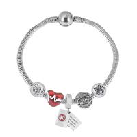 Bracelet European , Acier inoxydable 316, Avec Pendentif & unisexe & avec strass, argent, Longueur 7.5 pouce, Vendu par PC