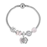 Bracciale European, 316 acciaio inox, With Pendant & unisex & con strass, argento, Lunghezza 7.5 pollice, Venduto da PC