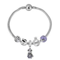 Bracciale European, 316 acciaio inox, With Pendant & unisex & con strass, argento, Lunghezza 7.5 pollice, Venduto da PC