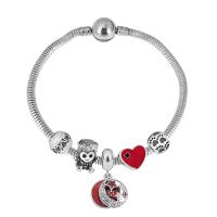 Bracciale European, 316 acciaio inox, With Pendant & unisex & con strass, argento, Lunghezza 7.5 pollice, Venduto da PC