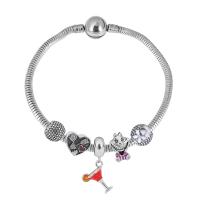 Bracelet European , Acier inoxydable 316, Avec Pendentif & unisexe & avec strass, argent, Longueur 7.5 pouce, Vendu par PC