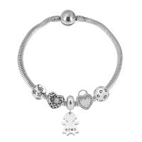 Bracelet European , Acier inoxydable 316, Avec Pendentif & unisexe & avec strass, argent, Longueur 7.5 pouce, Vendu par PC