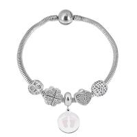 Bracelet European , Acier inoxydable 316, Avec Pendentif & unisexe & avec strass, argent, Longueur 7.5 pouce, Vendu par PC