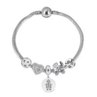 European Bracelet 316 Stainless Steel With Pendant & Unisex & with rhinestone silver color Length 7.5 Inch Sold By PC