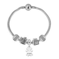 European Bracelet 316 Stainless Steel With Pendant & Unisex & with rhinestone silver color Length 7.5 Inch Sold By PC