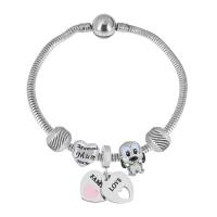 European Bracelet 316 Stainless Steel With Pendant & Unisex & with rhinestone silver color Length 7.5 Inch Sold By PC