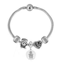 Bracciale European, 316 acciaio inox, With Pendant & unisex & con strass, argento, Lunghezza 7.5 pollice, Venduto da PC