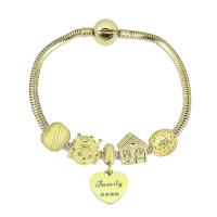 Bracelet European , Acier inoxydable 316, Avec Pendentif & unisexe & avec strass, doré, Longueur 7.5 pouce, Vendu par PC