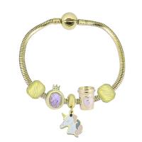 Bracelet European , Acier inoxydable 316, Avec Pendentif & unisexe & avec strass, doré, Longueur 7.5 pouce, Vendu par PC