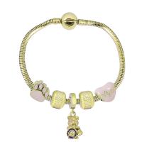 European Bracelet 316 Stainless Steel With Pendant & Unisex & with rhinestone golden Length 7.5 Inch Sold By PC