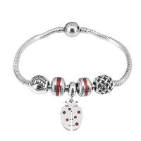 European Bracelet 316 Stainless Steel With Pendant & Unisex & with rhinestone silver color Length 7.5 Inch Sold By PC