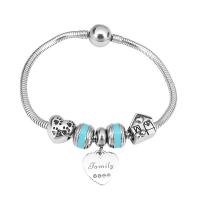 European Bracelet 316 Stainless Steel With Pendant & Unisex & with rhinestone silver color Length 7.5 Inch Sold By PC