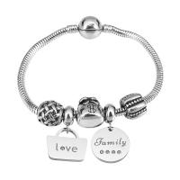 Bracelet European , Acier inoxydable 316, Avec Pendentif & unisexe & avec strass, argent, Longueur 7.5 pouce, Vendu par PC