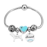 European Bracelet 316 Stainless Steel With Pendant & Unisex & with rhinestone silver color Length 7.5 Inch Sold By PC