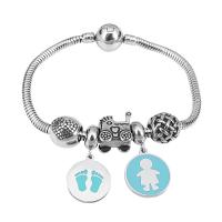 Bracciale European, 316 acciaio inox, With Pendant & unisex & con strass, argento, Lunghezza 7.5 pollice, Venduto da PC