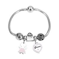 European Bracelet 316 Stainless Steel With Pendant & Unisex & with rhinestone silver color Length 7.5 Inch Sold By PC