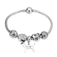 European Bracelet 316 Stainless Steel With Pendant & Unisex & with rhinestone silver color Length 7.5 Inch Sold By PC