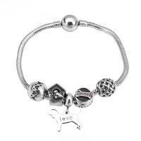 European Bracelet 316 Stainless Steel With Pendant & Unisex & with rhinestone silver color Length 7.5 Inch Sold By PC