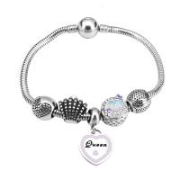 European Bracelet 316 Stainless Steel With Pendant & Unisex & with rhinestone silver color Length 7.5 Inch Sold By PC