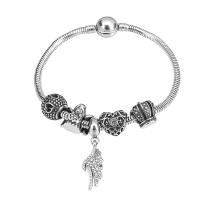 European Bracelet 316 Stainless Steel With Pendant & Unisex & with rhinestone silver color Length 7.5 Inch Sold By PC