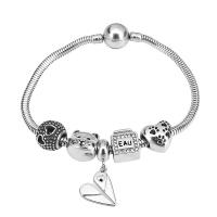 European Bracelet 316 Stainless Steel With Pendant & Unisex & with rhinestone silver color Length 7.5 Inch Sold By PC