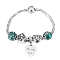 Bracciale European, 316 acciaio inox, With Pendant & unisex & con strass, argento, Lunghezza 7.5 pollice, Venduto da PC