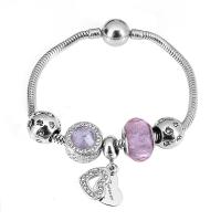 European Bracelet 316 Stainless Steel With Pendant & Unisex & with rhinestone silver color Length 7.5 Inch Sold By PC