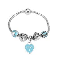 European Bracelet 316 Stainless Steel With Pendant & Unisex & with rhinestone silver color Length 7.5 Inch Sold By PC