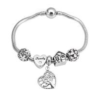 European Bracelet 316 Stainless Steel With Pendant & Unisex & with rhinestone silver color Length 7.5 Inch Sold By PC