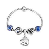 European Bracelet 316 Stainless Steel With Pendant & Unisex & with rhinestone silver color Length 7.5 Inch Sold By PC