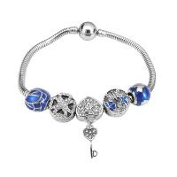 European Bracelet 316 Stainless Steel With Pendant & Unisex & with rhinestone silver color Length 7.5 Inch Sold By PC