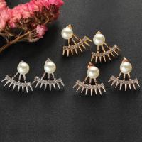 Ear Jackets Zinc Alloy with Plastic Pearl plated fashion jewelry & for woman & with rhinestone Sold By Pair