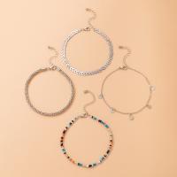 Sinc Alloy Anklet, le Seedbead, dath airgid plated, 4 phíosa & jewelry faisin, dathanna measctha, 23.2cm,23.6cm,24.1cm,24.6cm, Díolta De réir Socraigh