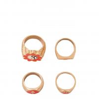 Cink Alloy Ring Set, Cink ötvözet, finger ring, arany színű aranyozott, 4 darab & divat ékszerek & zománc, aranysárga, Által értékesített Set