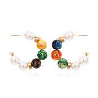 Zinc Alloy Øreringe, Resin, med Plastic Pearl, Vintage & mode smykker & for kvinde, 30x8mm, Solgt af par