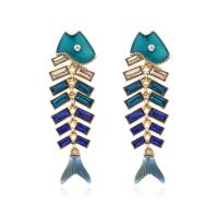 Zinc Alloy Øreringe, Fish Bone, forgyldt, mode smykker & for kvinde & med rhinestone, nikkel, bly & cadmium fri, 62x20mm, Solgt af par