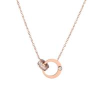 Rustfrit stål smykker halskæde, Stainless Steel, med 1.96inch extender kæde, Donut, rosa guld farve forgyldt, oval kæde & for kvinde & med rhinestone & hule, 14mm, Solgt Per Ca. 16.14 inch Strand