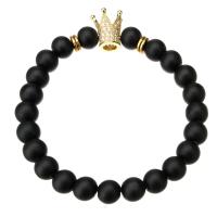 Gemstone Bracciali, Pietra Abrazina, with ottone, placcato color oro, unisex & Micro spianare cubic zirconia, nero, Lunghezza Appross. 7.87 pollice, Venduto da PC