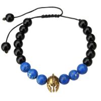 Bráisléid gemstone, Lapis Lazuli, le Corda terylene & Hematite, dath an óir plated, Inchoigeartaithe & unisex, gorm, Fad Thart 6.3 Inse, Díolta De réir PC