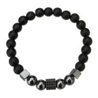 Bracelets de pierres précieuses, Abrazine Stone, avec verre & laiton, pistolet noir plaqué, unisexe & pavé de micro zircon, noire, Longueur Environ 7.87 pouce, Vendu par PC