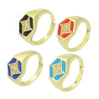 Cubic cirkónium Brass Finger Ring, Sárgaréz, arany színű aranyozott, mikro egyengetni cirkónia & zománc, több színt a választás, 13mm, Méret:7, Által értékesített PC